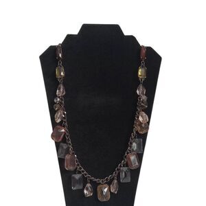 Chico's Neutral Tones Faceted Gems & Rhinestones Long Length Statement Necklace